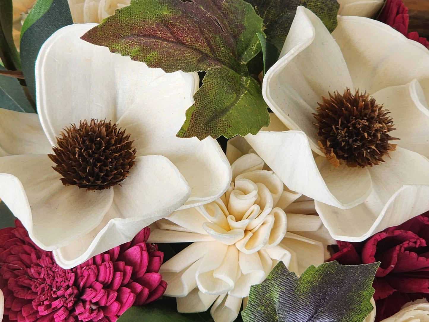 Winery Inspired Wedding Bouquet with a matching Boutonniere in Ivory and Wine/Burgundy