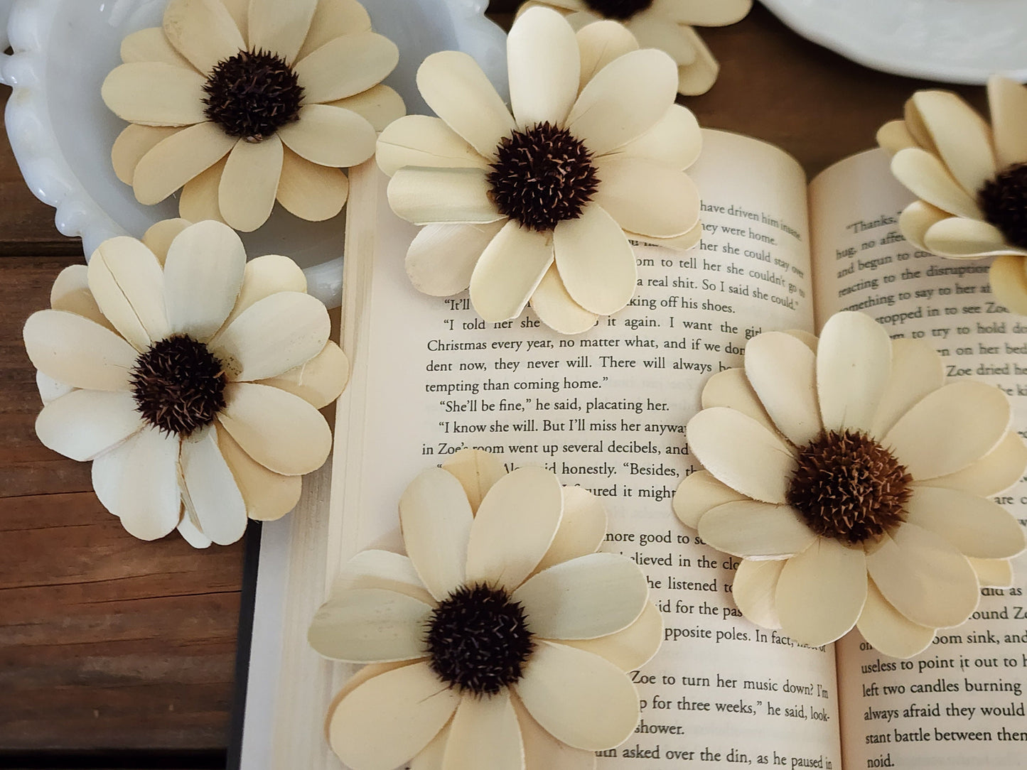 Wood Flowers, Thistle Center Cream Daisy (Set of 12)