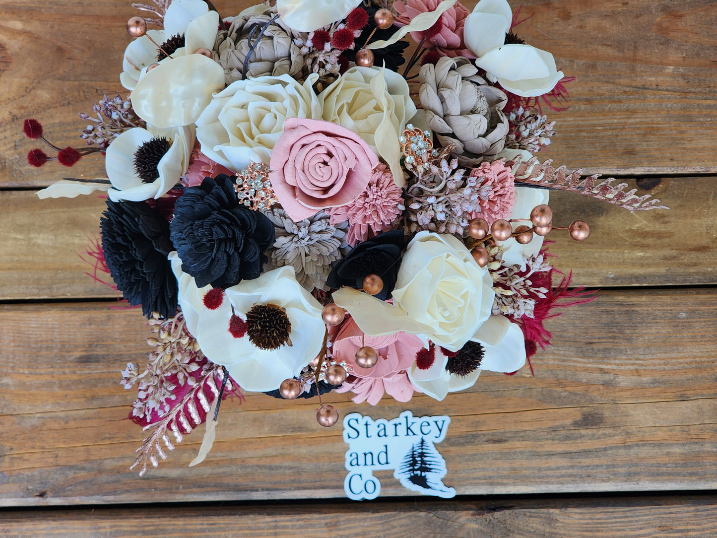 Boho Inspired Wedding Bouquet with a matching Boutonniere