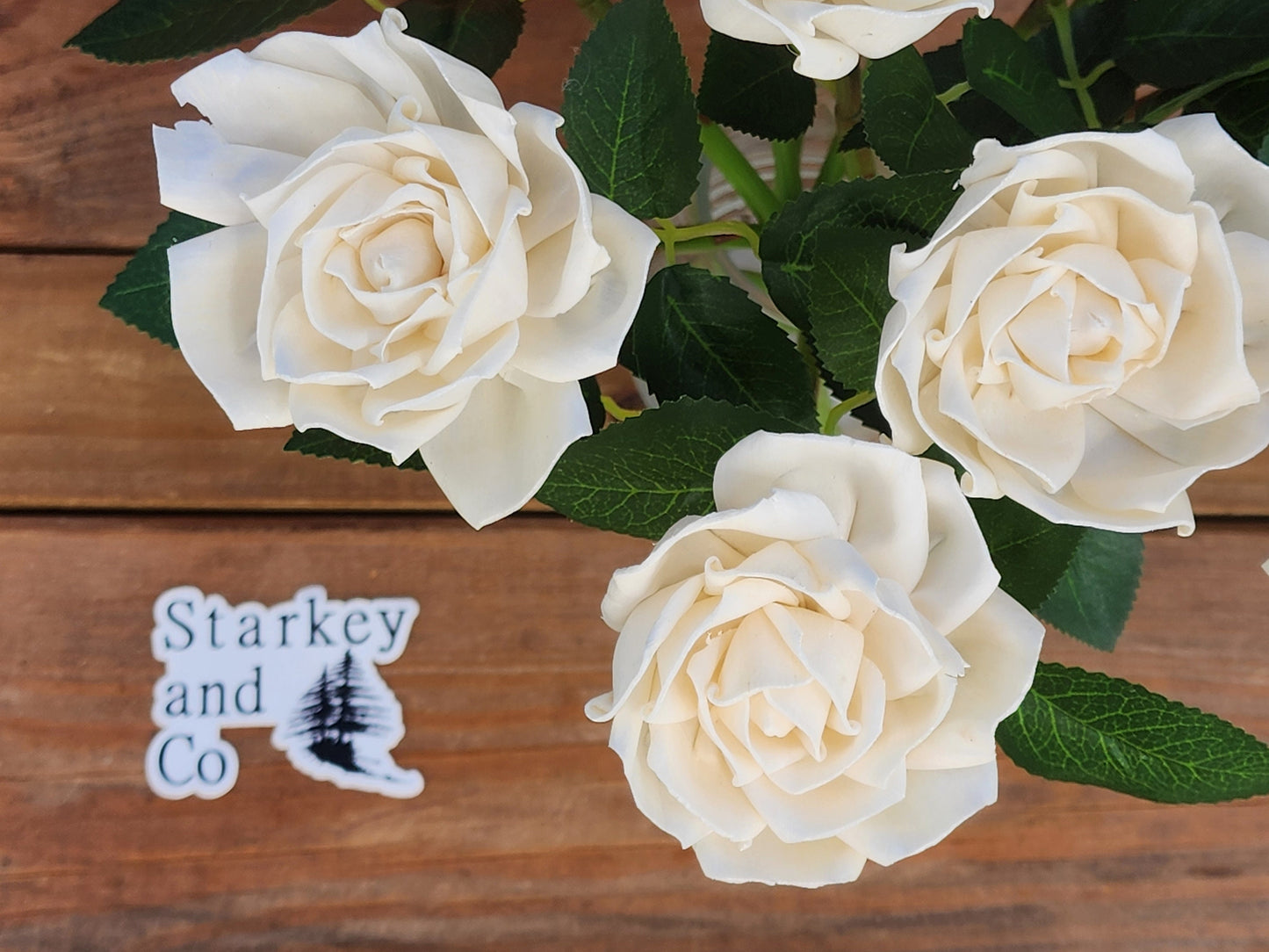 1 Dozen Ivory Wood Roses with Stems