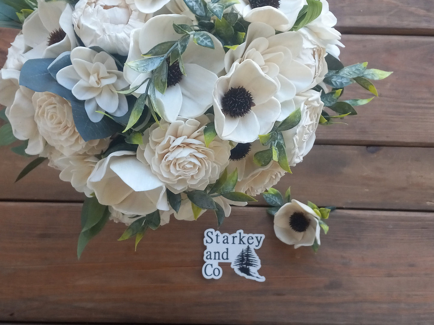 Garden Theme Wedding Bouquet with a matching Boutonniere