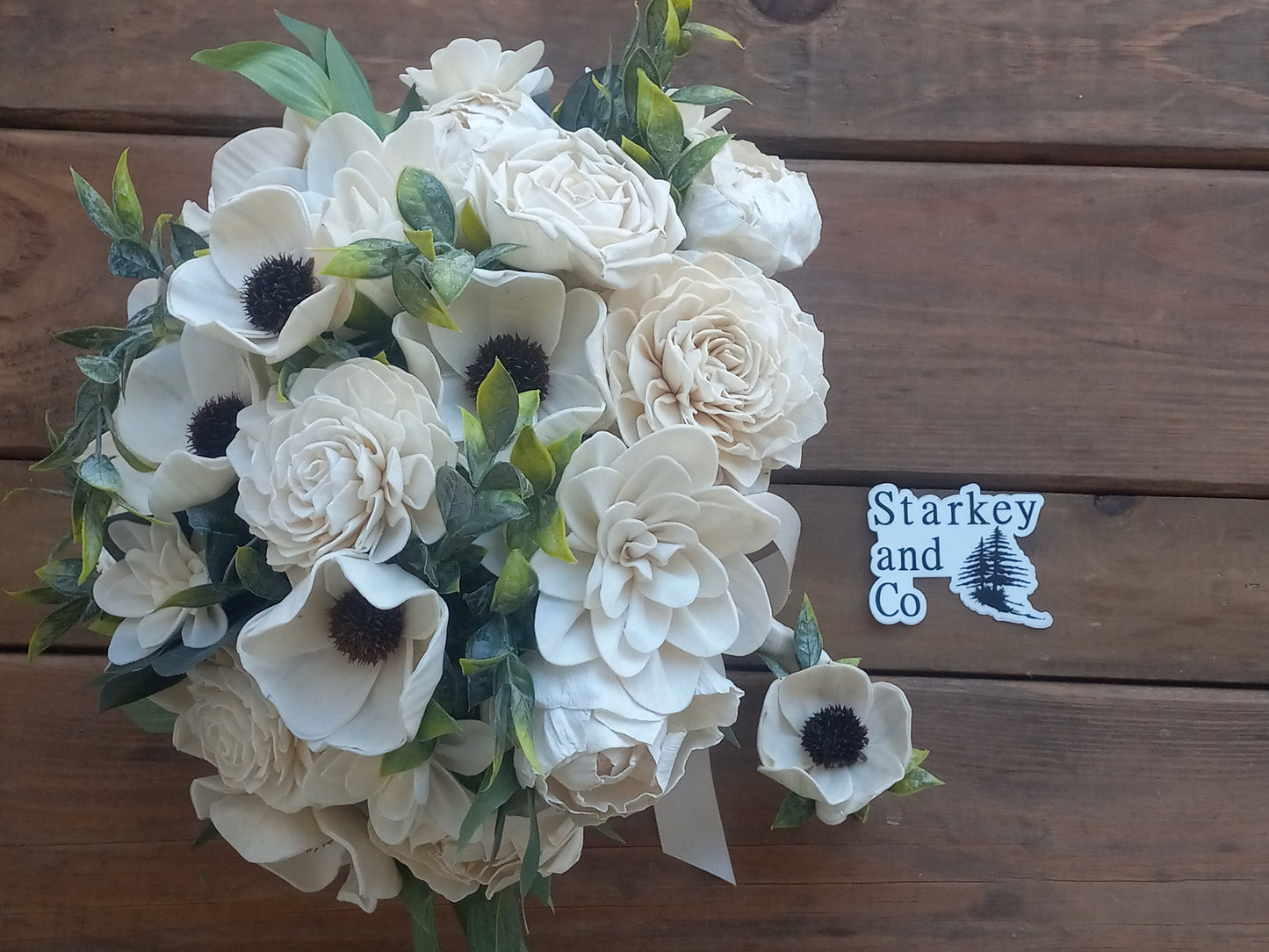 Garden Theme Wedding Bouquet with a matching Boutonniere