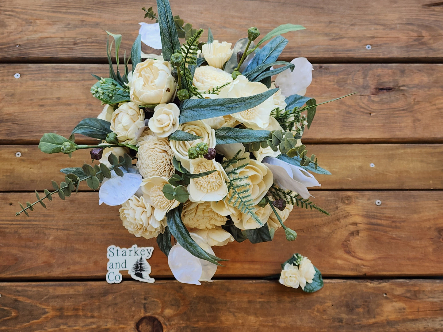 Winter Wedding Bouquet with a matching Boutonniere