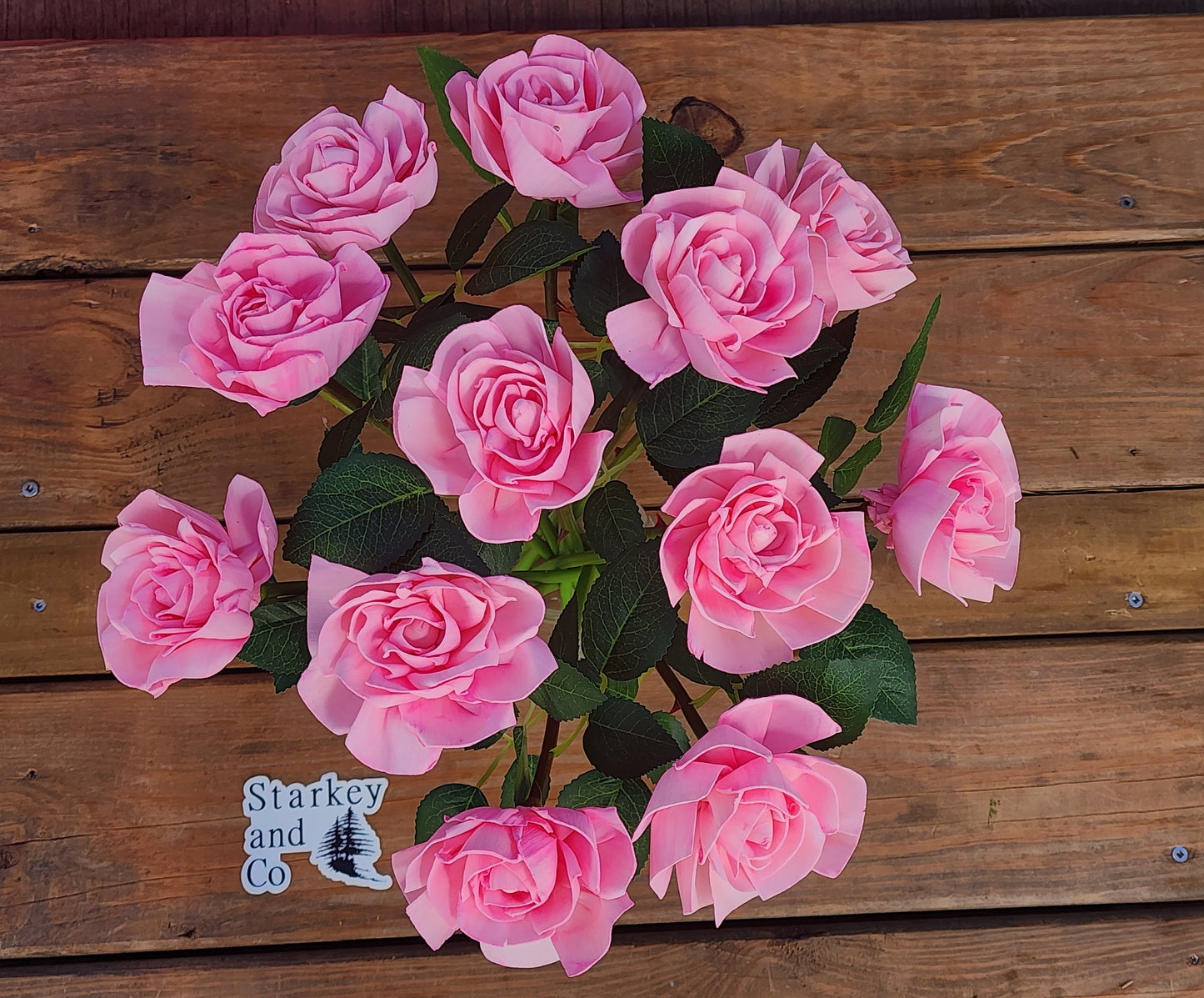 1 Dozen Pink Wood Roses with Stems