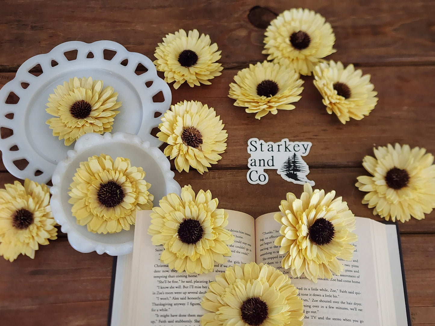 Wood Flowers, Thistle Center Multipetal Yellow Sunflower (Set of 12)