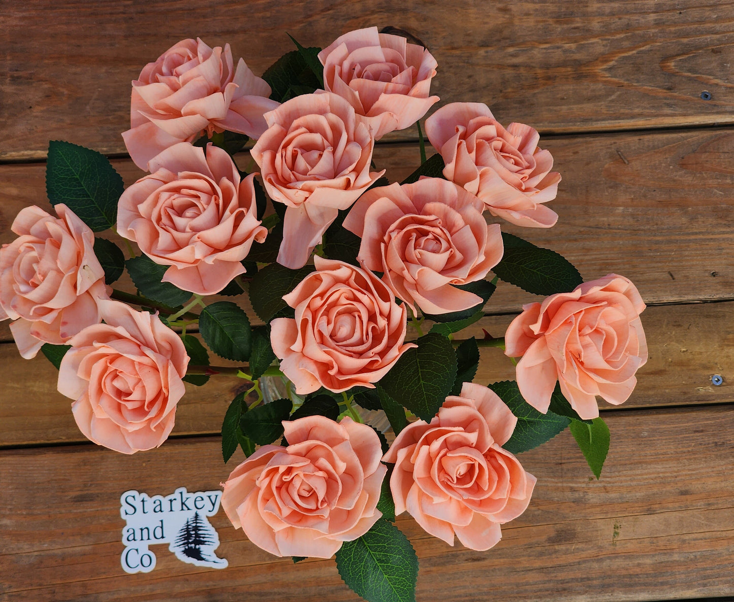1 Dozen Peach Wood Roses with Stems
