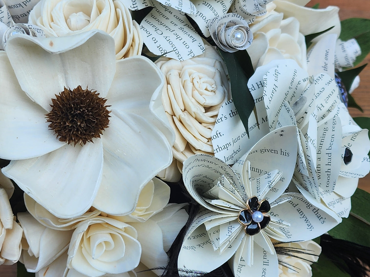 Storybook Theme Wedding Bouquet with a matching Boutonniere in Black and White