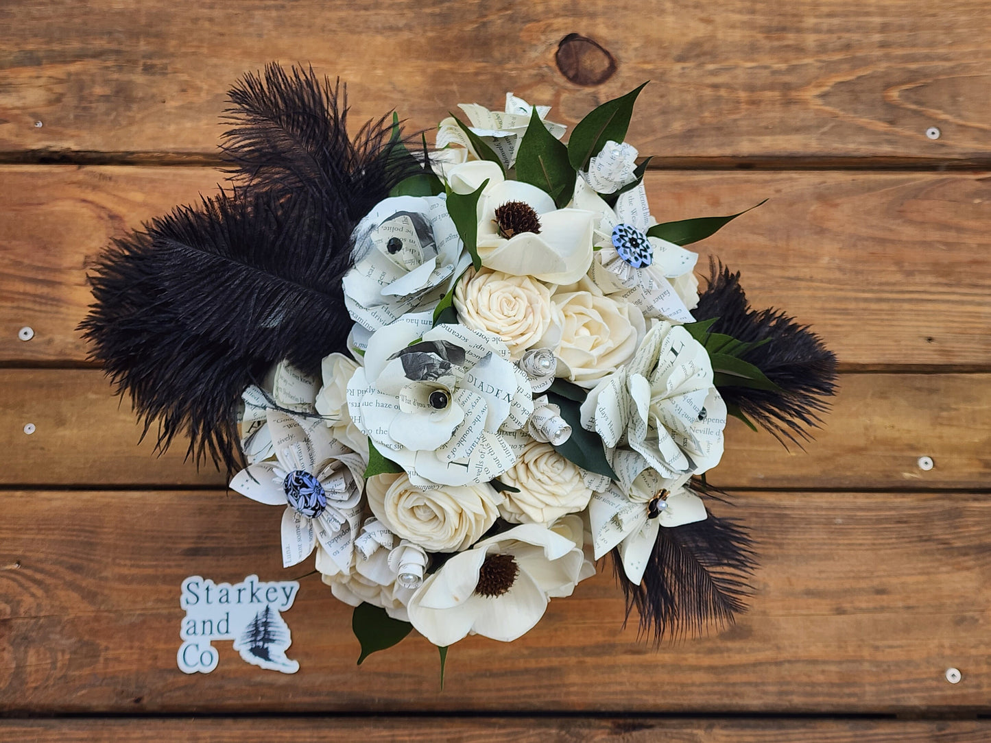 Storybook Theme Wedding Bouquet with a matching Boutonniere in Black and White