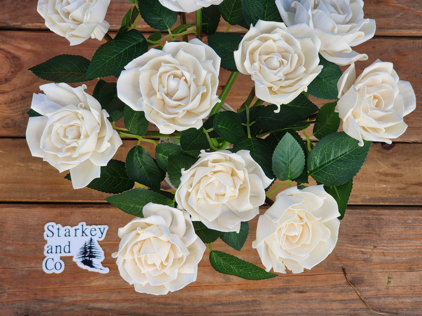 1 Dozen Ivory Wood Roses with Stems