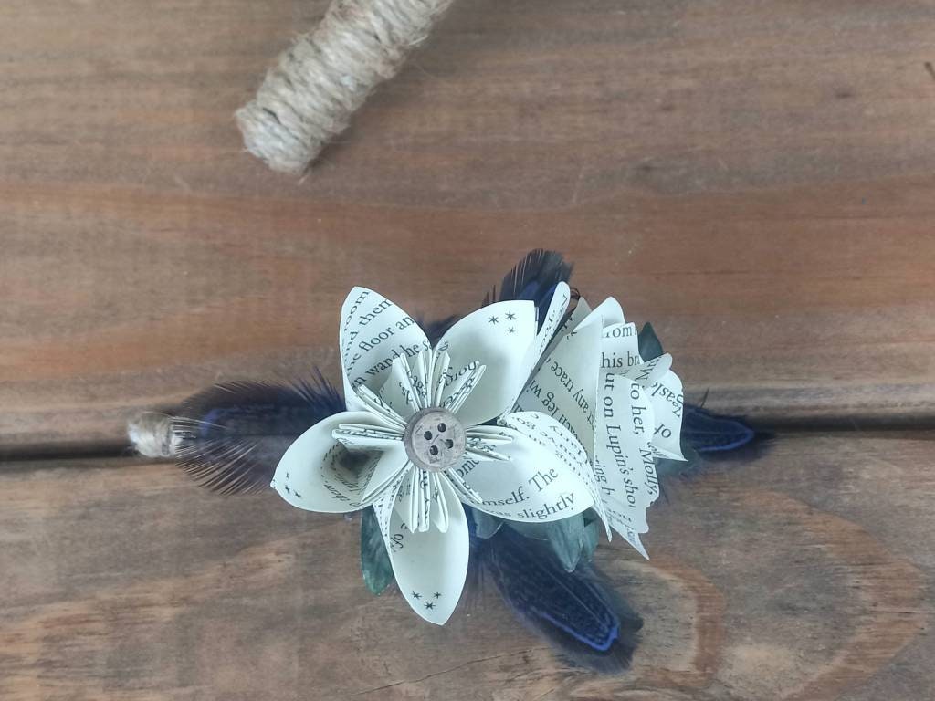 Storybook and Boho Inspired Brides Bouquet with a matching Boutonniere in Shades of Blues