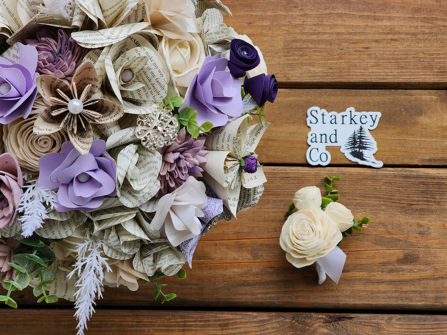 Storybook Inspired Brides Bouquet with a matching Boutonniere in Shades of Purple