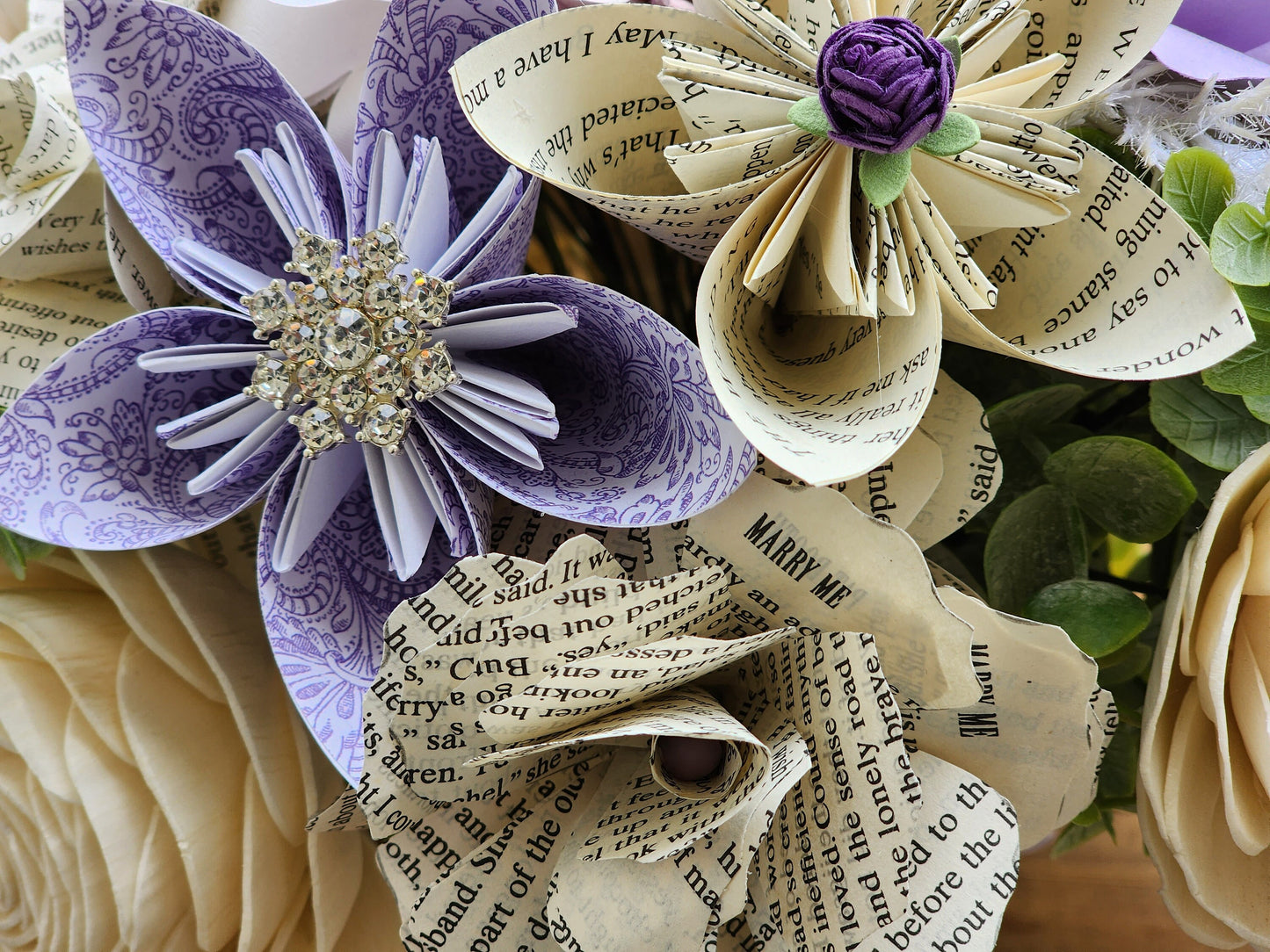 Storybook Inspired Brides Bouquet with a matching Boutonniere in Shades of Purple