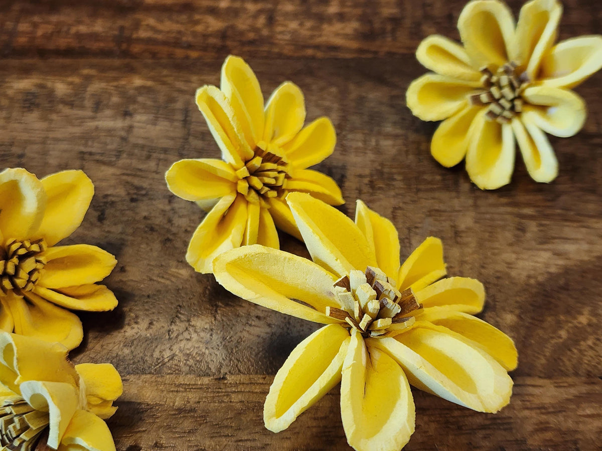 Sola Wood Flowers, 1 Dozen 1.5" Hand-dyed Yellow Mini Sunflowers, DIY Weddings, Bouquet Supplies, Floral Craft Supplies, DIY Centerpieces