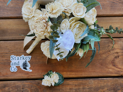 Winter Wedding Bouquet with a matching Boutonniere