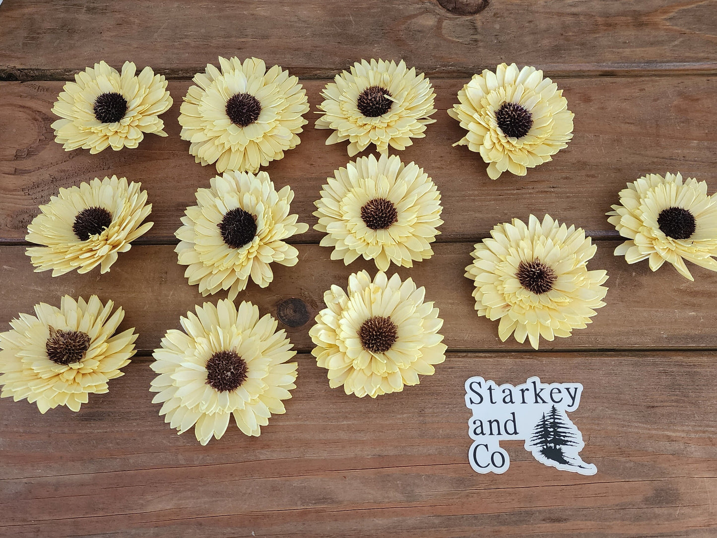 Wood Flowers, Thistle Center Multipetal Yellow Sunflower (Set of 12)