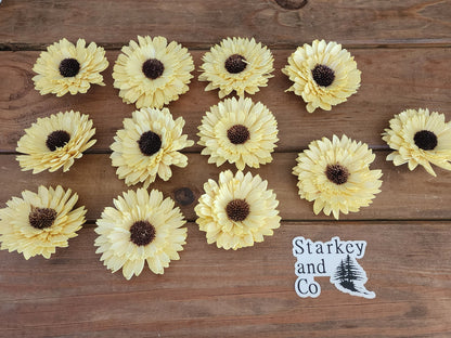 Wood Flowers, Thistle Center Multipetal Yellow Sunflower (Set of 12)