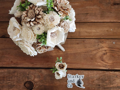 Country Inspired Wedding Bouquet with a matching Boutonniere
