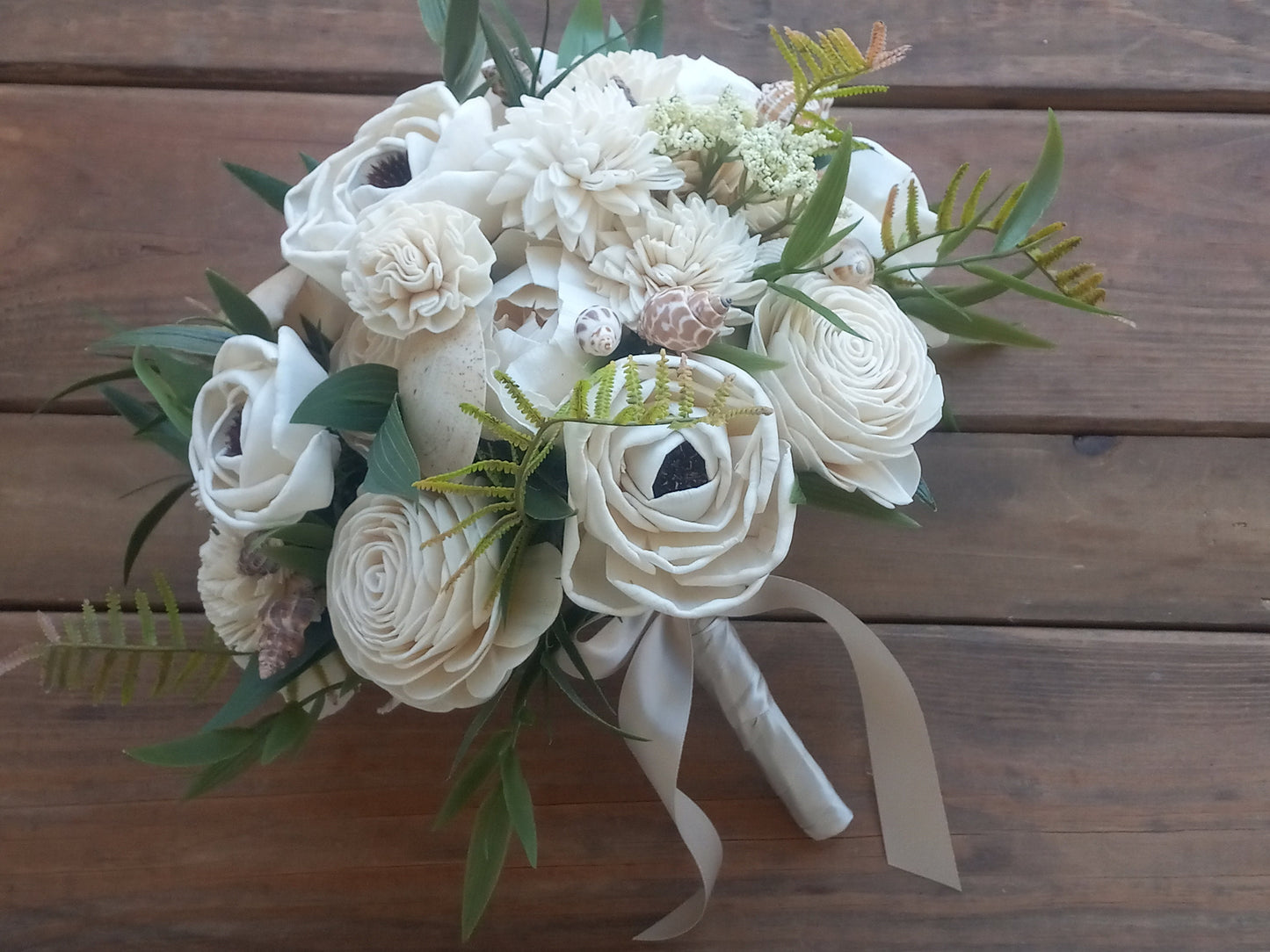 Beach Theme Wedding Bouquet with a matching Boutonniere