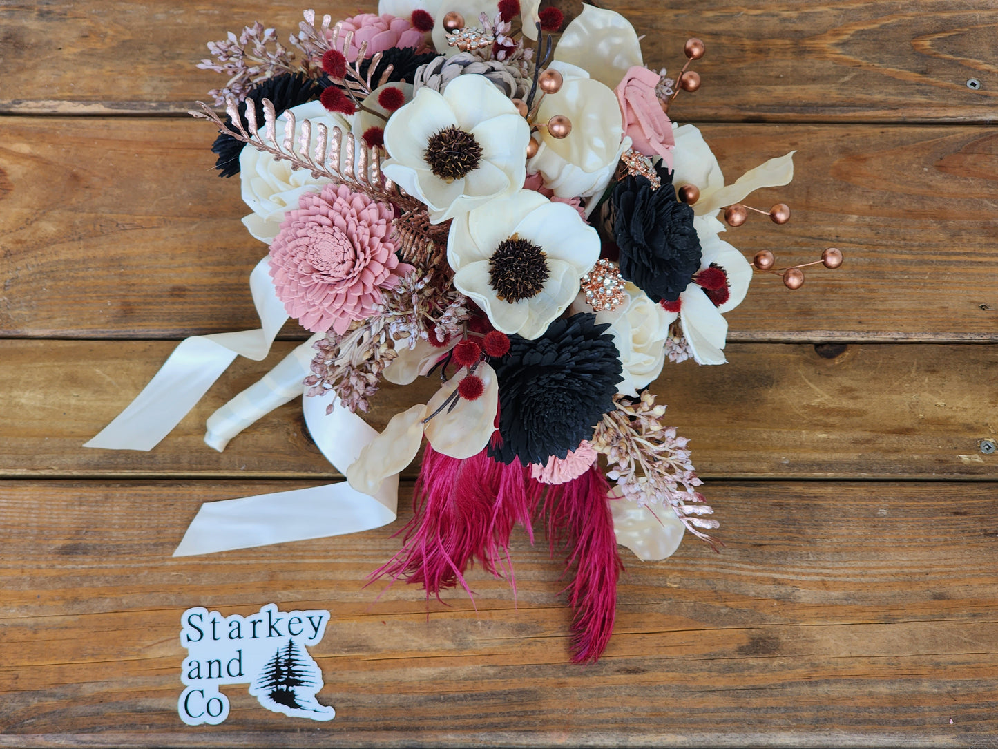Boho Inspired Wedding Bouquet with a matching Boutonniere