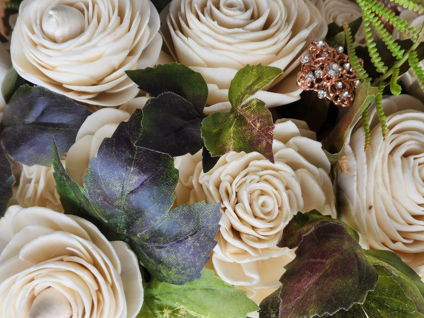 Wedding Bouquet accented with Rhinestone Brooches and a matching Boutonniere
