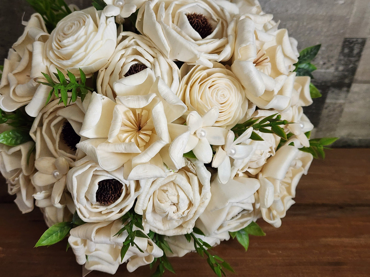 Classic Wedding Bouquet with a matching Boutonniere in Ivory