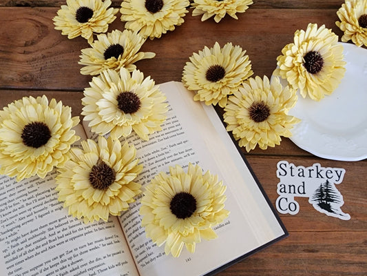 Wood Flowers, Thistle Center Multipetal Yellow Sunflower (Set of 12)