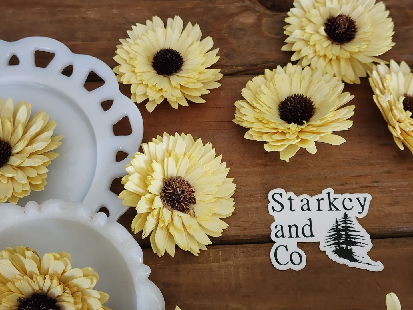 Wood Flowers, Thistle Center Multipetal Yellow Sunflower (Set of 12)