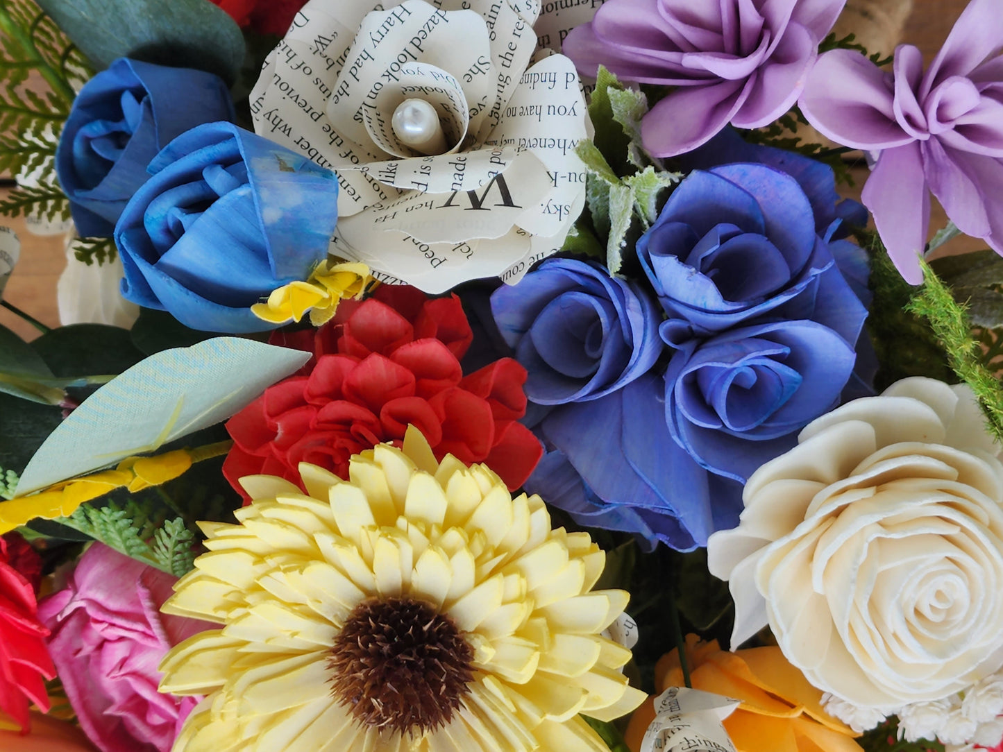 Storybook Inspired Wildflower Wedding Bouquet with a matching Boutonniere in Bright Vivid Colors