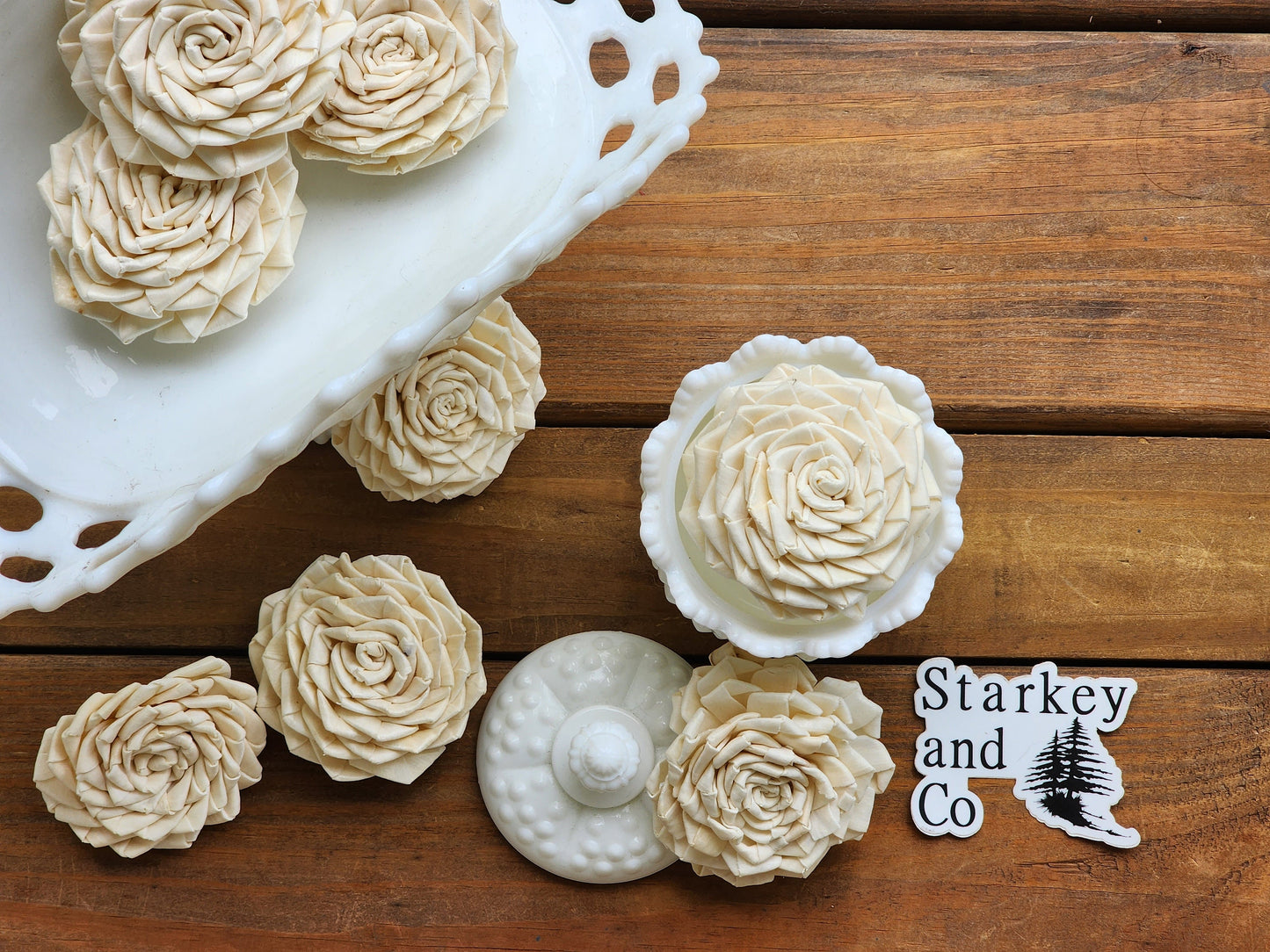Wood Flowers, Ribbon Rose (Set of 12)