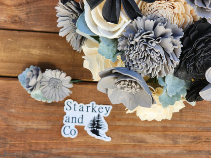 Wedding Bouquet with a matching Boutonniere in Ivory, Black and Gray