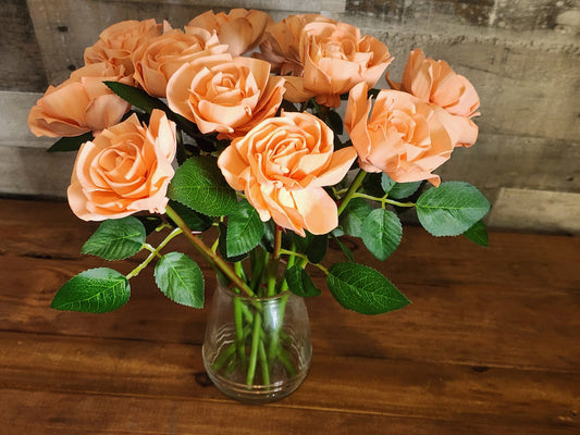 1 Dozen Peach Wood Roses with Stems