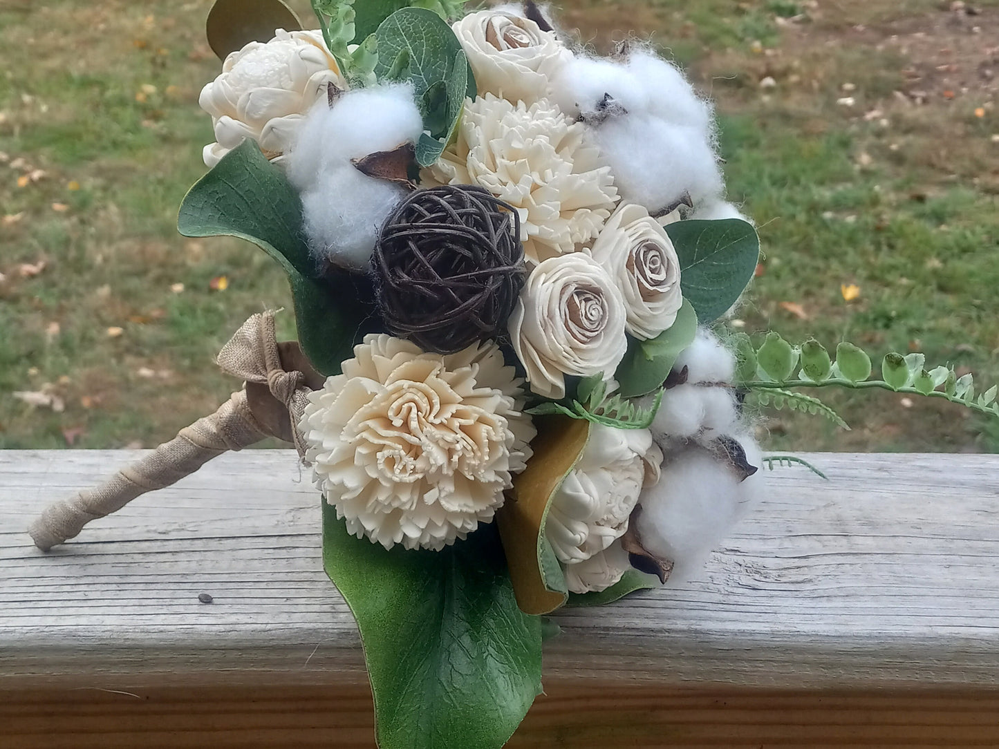 Country Inspired Wedding Bouquet with a matching Boutonniere