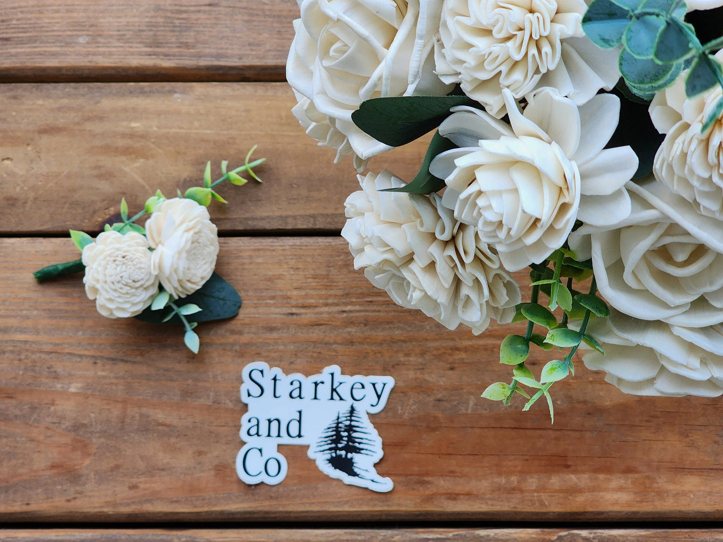 Wedding Bouquet with a matching Boutonniere in Ivory