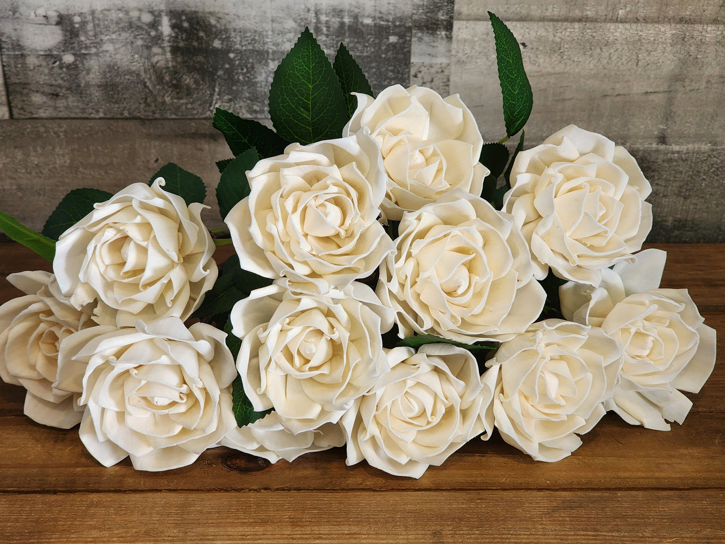 1 Dozen Ivory Wood Roses with Stems