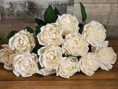 1 Dozen Ivory Wood Roses with Stems