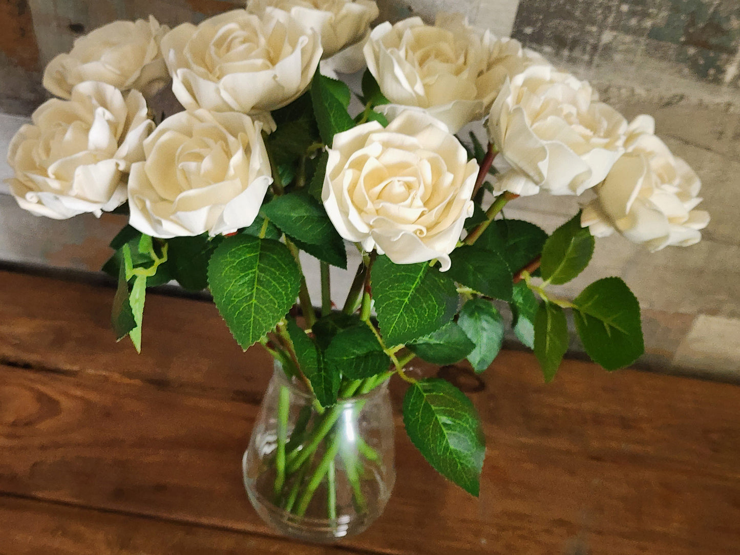 1 Dozen Ivory Wood Roses with Stems