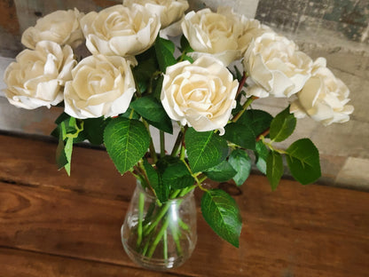 1 Dozen Ivory Wood Roses with Stems