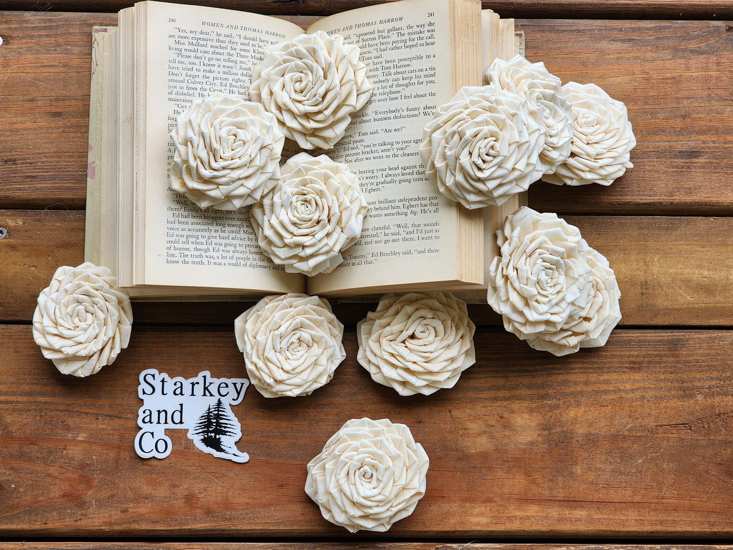 Wood Flowers, Ribbon Rose (Set of 12)
