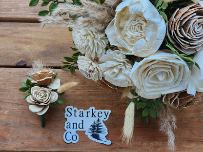 Boho Inspired Wedding Bouquet with a matching Boutonniere