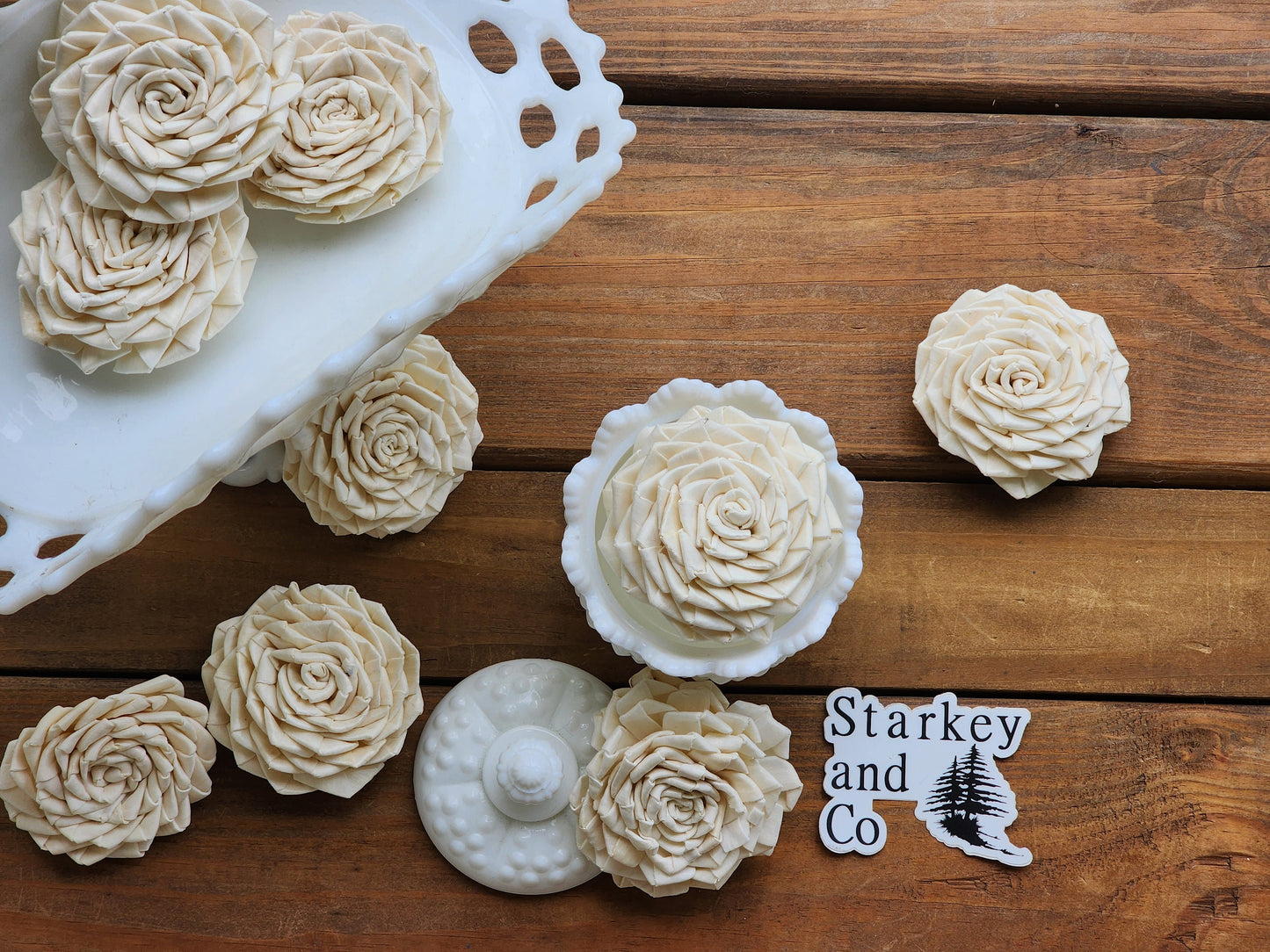 Wood Flowers, Ribbon Rose (Set of 12)