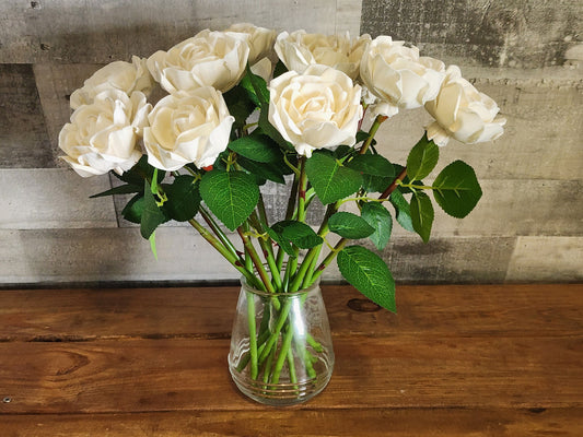1 Dozen Ivory Wood Roses with Stems