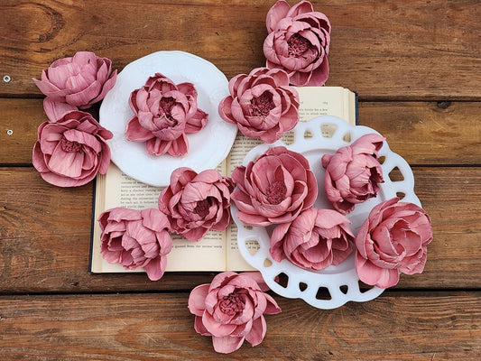 Wood Flowers, Mauve Peony (Set of 12)