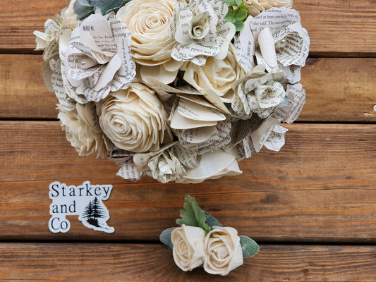 Storybook Inspired Wedding Bouquet with a Matching Boutonniere