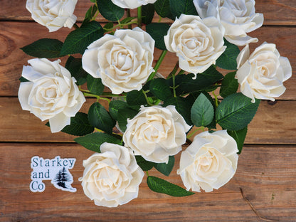 1 Dozen Ivory Wood Roses with Stems