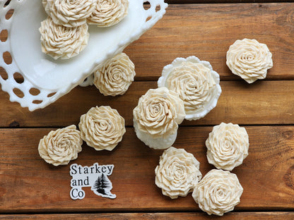 Wood Flowers, Ribbon Rose (Set of 12)