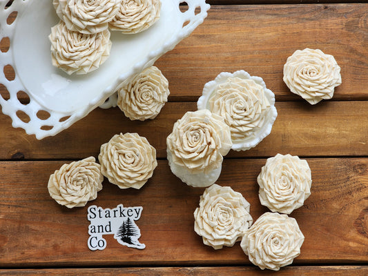 Wood Flowers, Ribbon Rose (Set of 12)