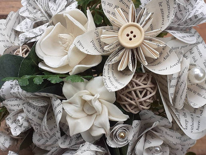 Rustic Book Page Bridal Bouquet, Sola Wood Flower Wedding Bouquet, Country Wedding Flowers , Farmhouse Rustic Bride, Keepsake Bouquet