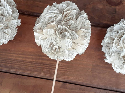 Book Page Hydrangea Blossoms Set of 3, Literary Flowers, Paper Flowers, Rustic Home Decor, Book Lover Gift, Farmhouse Decor