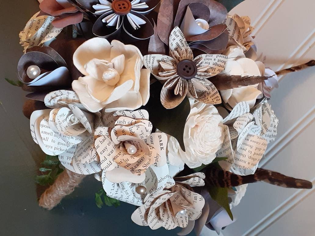 Storybook and Rustic Inspired Brides Bouquet and a matching Boutonniere in Shades of Brown