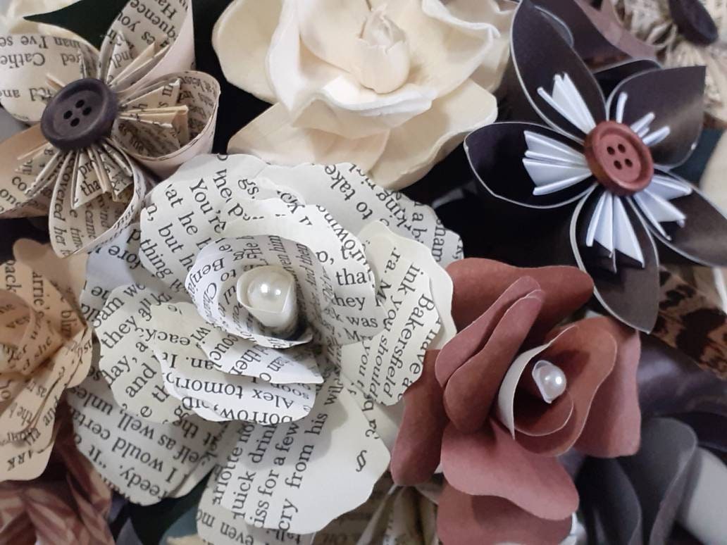 Storybook and Rustic Inspired Brides Bouquet and a matching Boutonniere in Shades of Brown